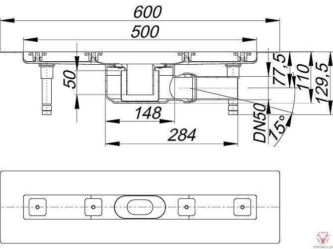 Floor Channel Ceraline F 500 - 520012, 520029, 520036, 520043, 520050, 520067, 520081, 520074 - Dallmer - Imagem técnica