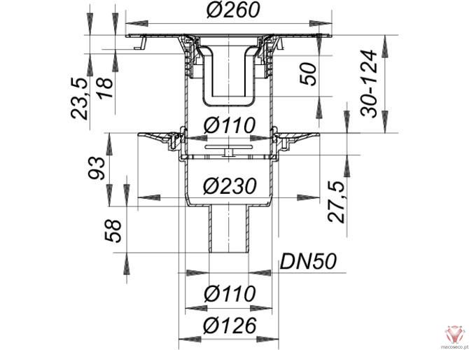 Floor Drain 30 N, DN 50 - 405340 - Dallmer - Imagem técnica