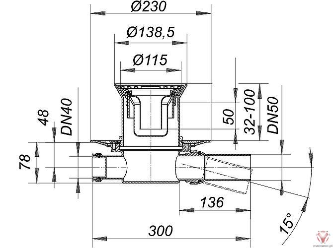 Floor Drain 32 ERP 12, DN 50 - Dallmer - Imagem técnica