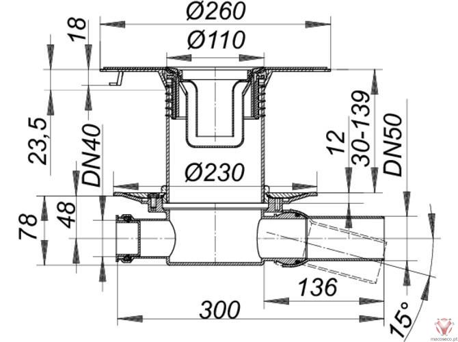 Floor Drain 32 N, DN 50 - 420343 - Dallmer - Imagem técnica