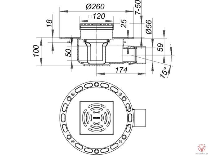 Floor Drain Fast Trap BS2 - Dallmer - Imagem técnica
