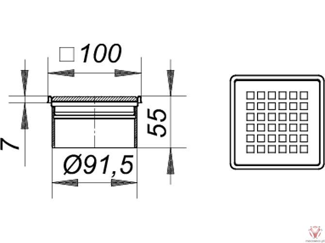 Grating Quadra CD 10/100, 100 x 100 mm - Dallmer - Imagem técnica