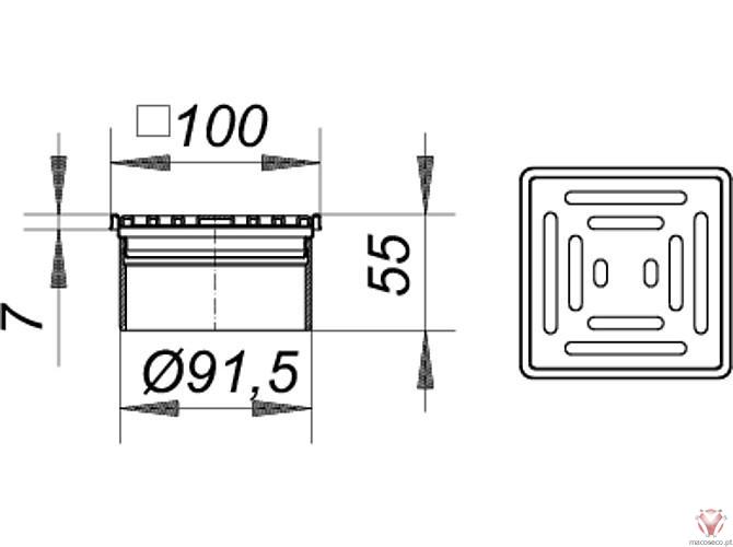 Grating VC 10, 100 x 100 mm - Dallmer - Imagem técnica