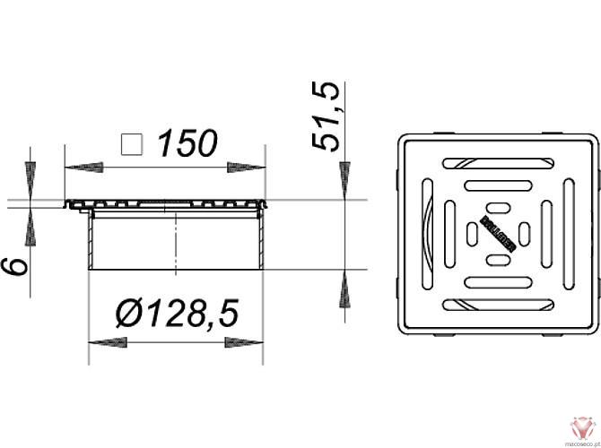 Grating VC 15, 150 x 150 mm - Dallmer - Imagem técnica
