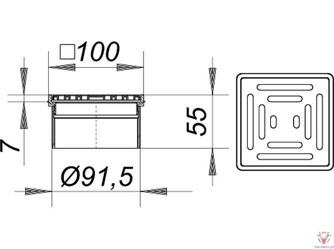 Grating VE 10, 100 x 100mm - Dallmer - Imagem técnica