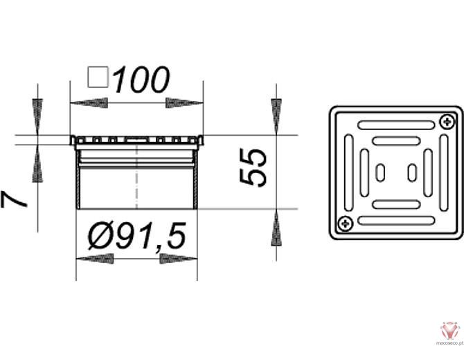 Grating VN 10, 100 x 100 mm - Dallmer - Imagem técnica