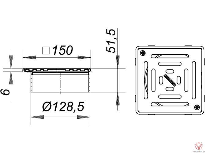 Grating VN 15, 150 x 150 mm - Dallmer - Imagem técnica
