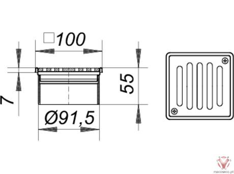 Grating VS 10, 100 x 100mm - Dallmer - Imagem técnica