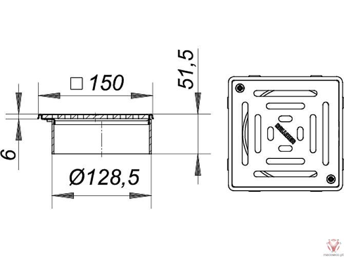 Grating VS 15, 150 x 150 mm - Dallmer - Imagem técnica