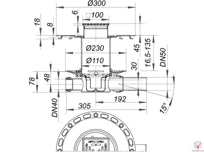 Waterproofing Floor Drain 42 VC - Dallmer - Imagem técnica