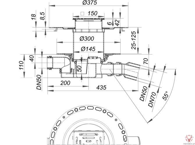 Waterproofing Floor Drain 55 VC, DN 50 / DN 70 - Dallmer - Imagem técnica